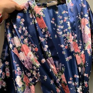 Navy satin changing robe medium